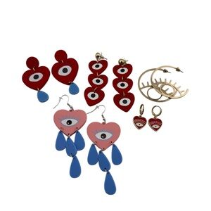 Evil Eye Earrings Set - Red, Pink, Blue, Gold
